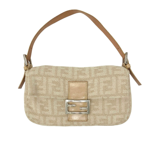 Fendi Tan Wool Logo Baguette Bag