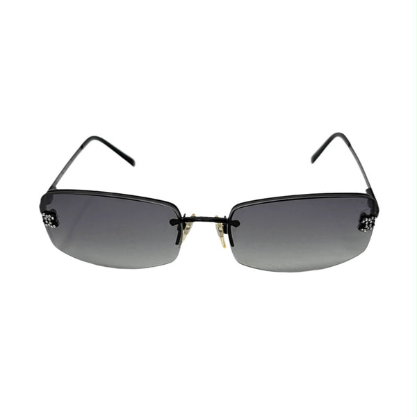 Chanel Mini Black Rhinestone Logo Sunglasses