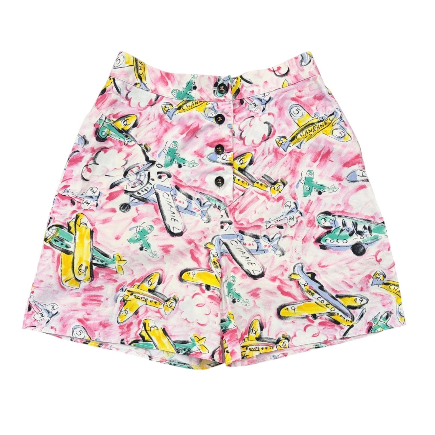 Chanel Pink Airplane Logo Print Shorts