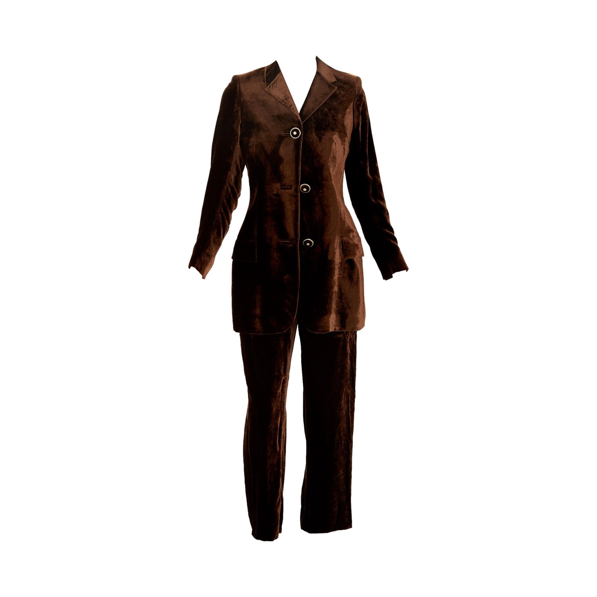 Versace Brown Velvet Pant Suit Set