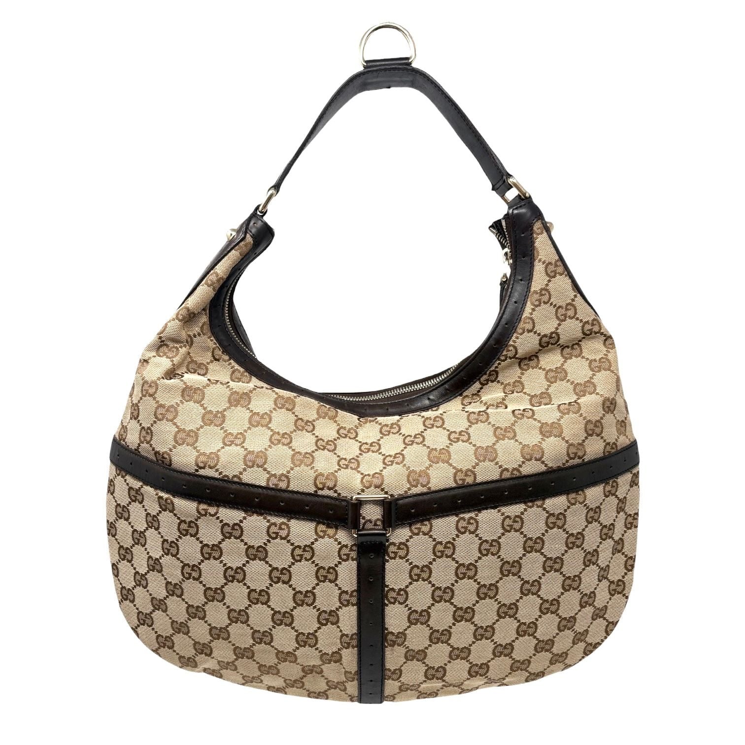 Gucci Logo Stripe Canvas Shoulder Bag