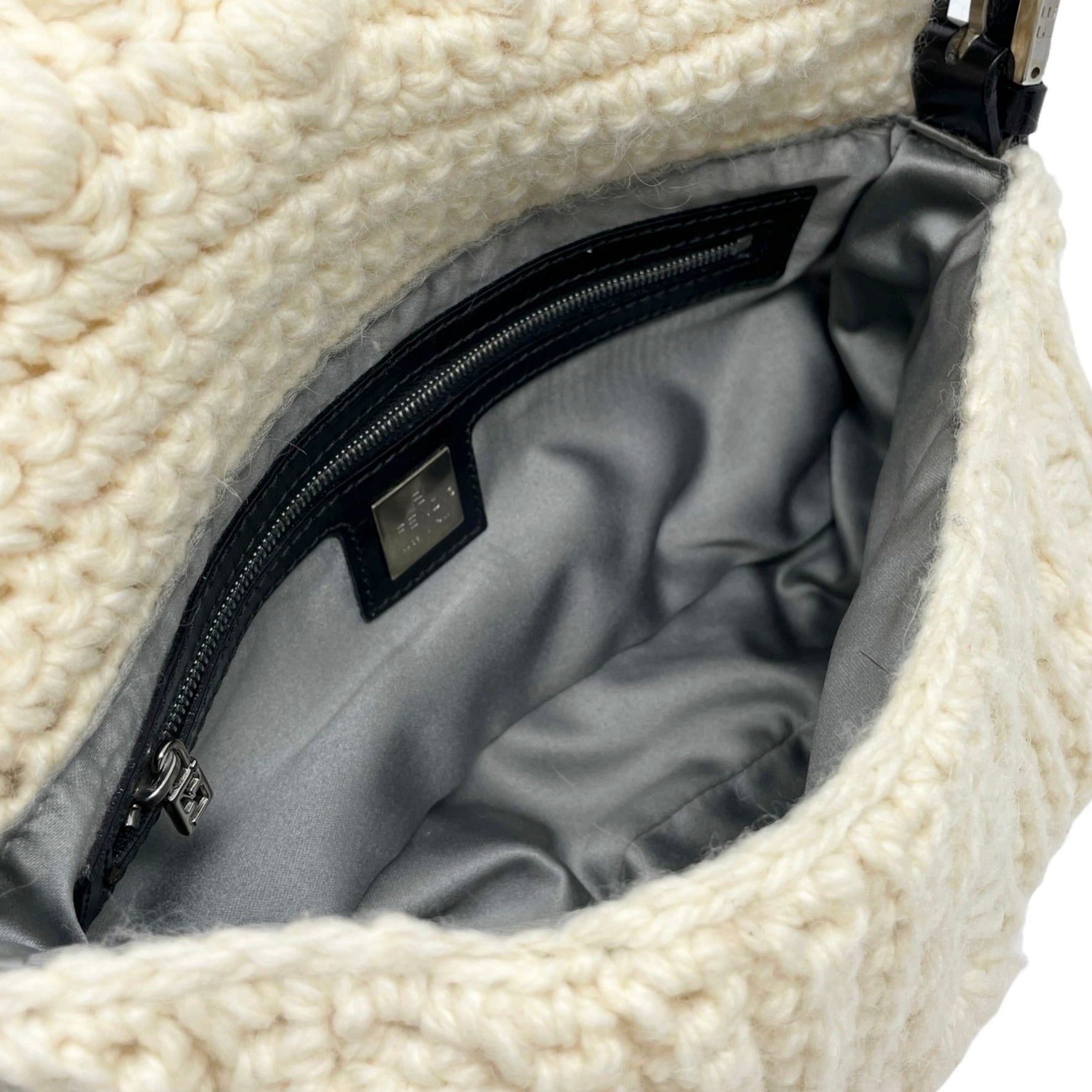 Fendi White Wool Baguette Bag
