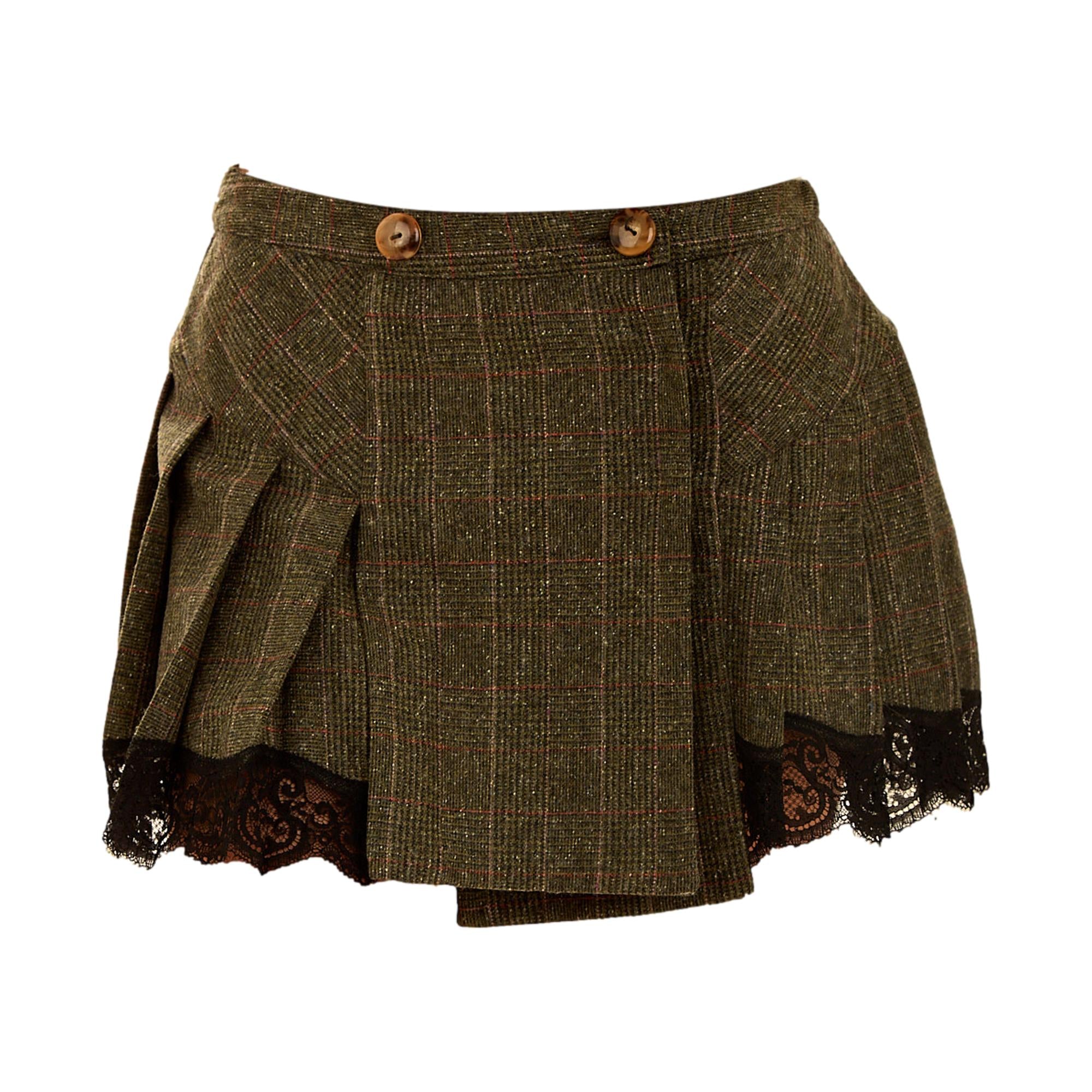 Dolce & Gabbana Green Tweed Lace Mini Skirt