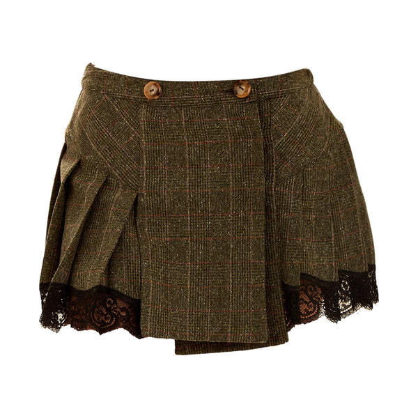 Dolce & Gabbana Green Tweed Lace Mini Skirt
