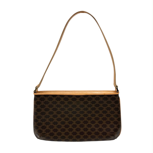 Celine Brown Leather Logo Shoulder Bag