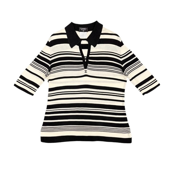 Chanel Black Striped Long Sleeve Top