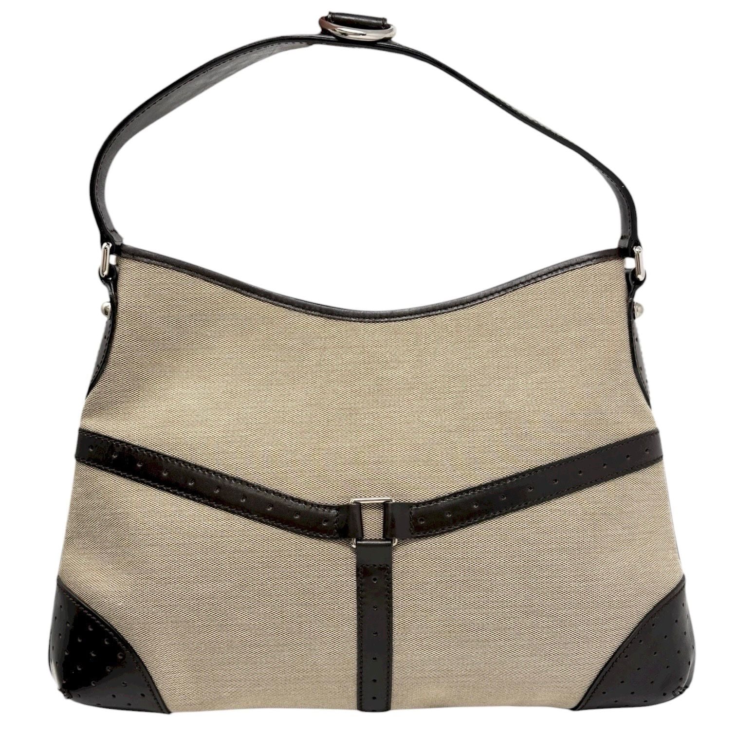 Gucci Logo Stripe Canvas Shoulder Bag