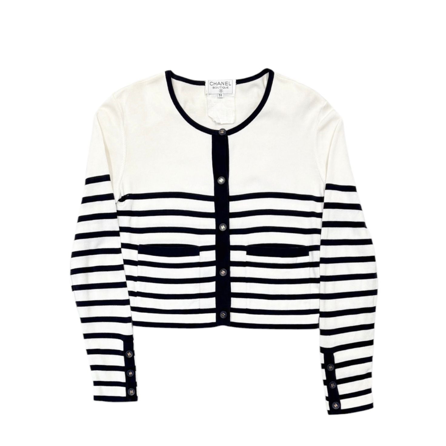 Chanel Navy Striped Cropped Cardigan