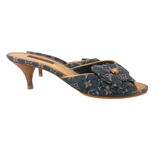 Louis Vuitton Blue Denim Flower Heels