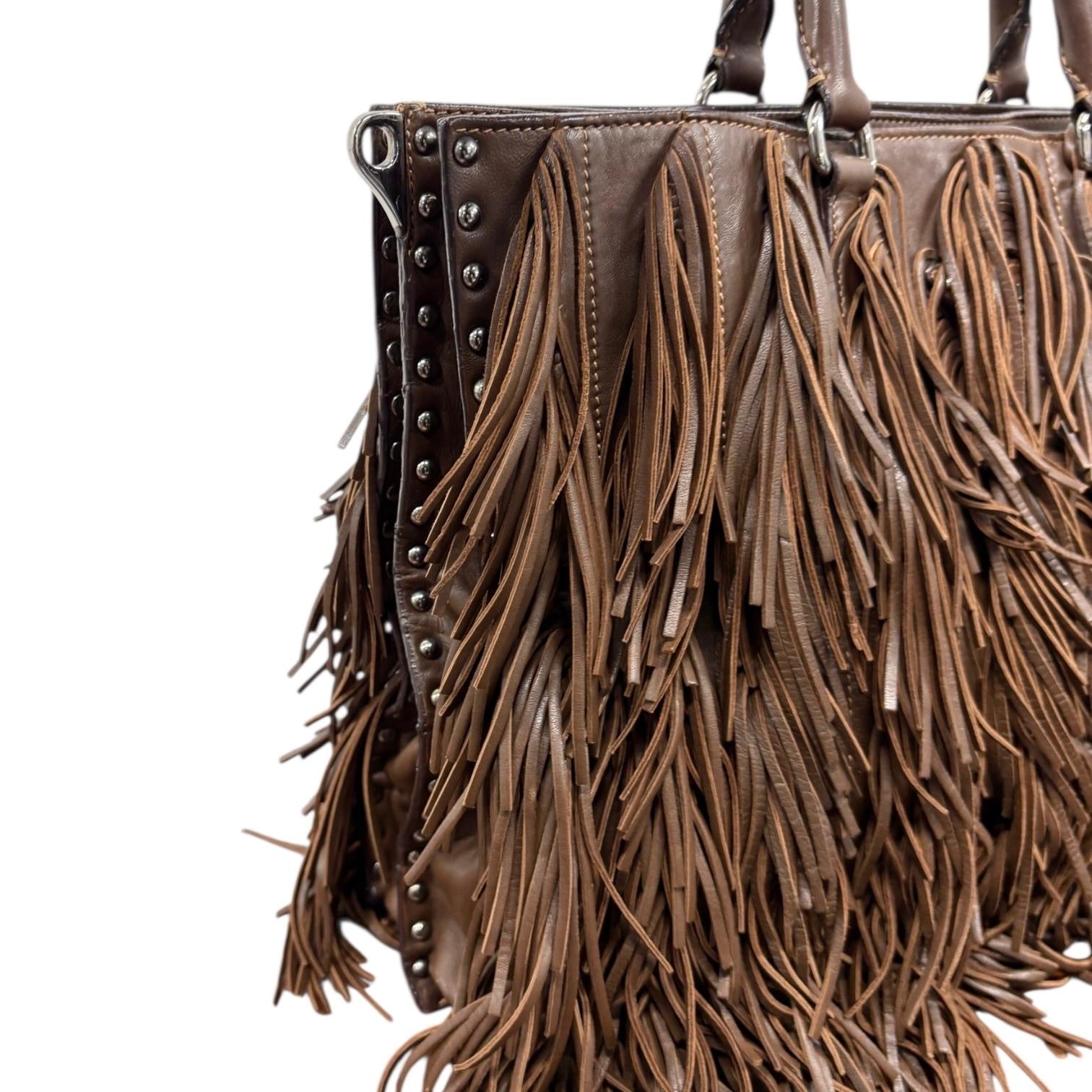 Prada Brown Fringe Leather Shoulder Bag