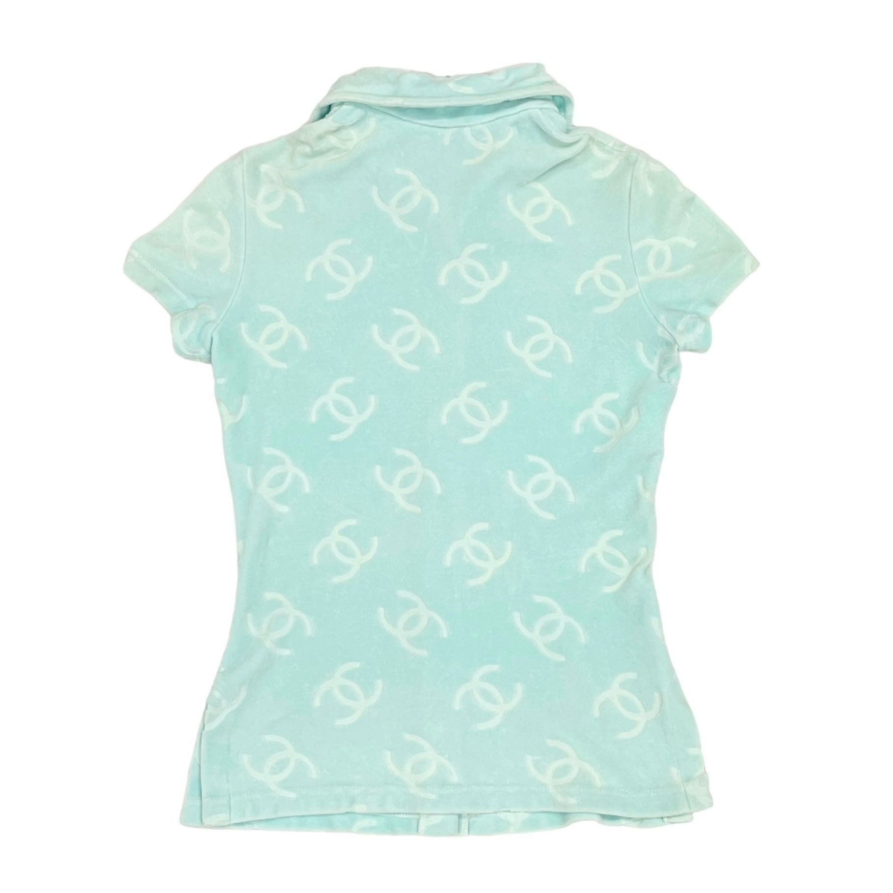 Chanel Turquoise Velour Button Down