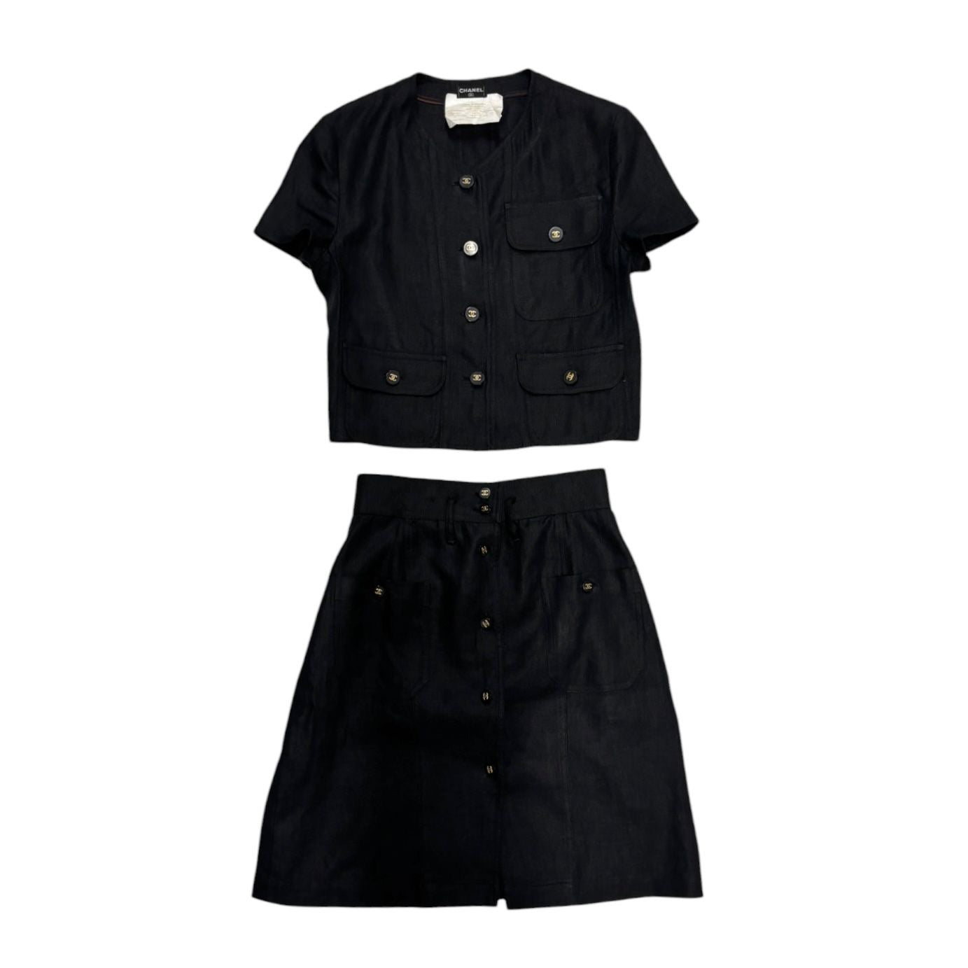 Chanel Black Linen Skirt Set