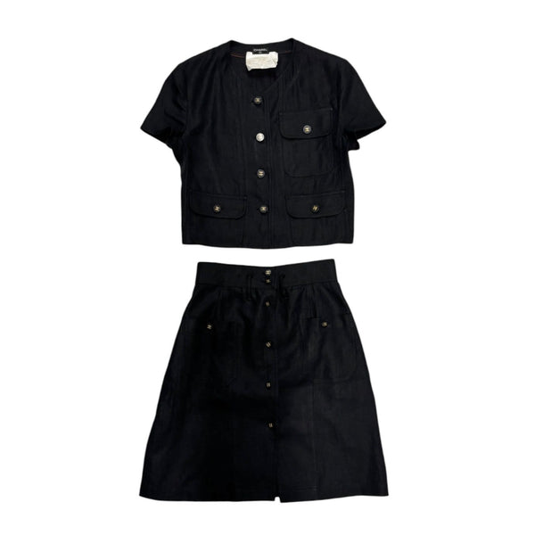 Chanel Black Linen Skirt Set
