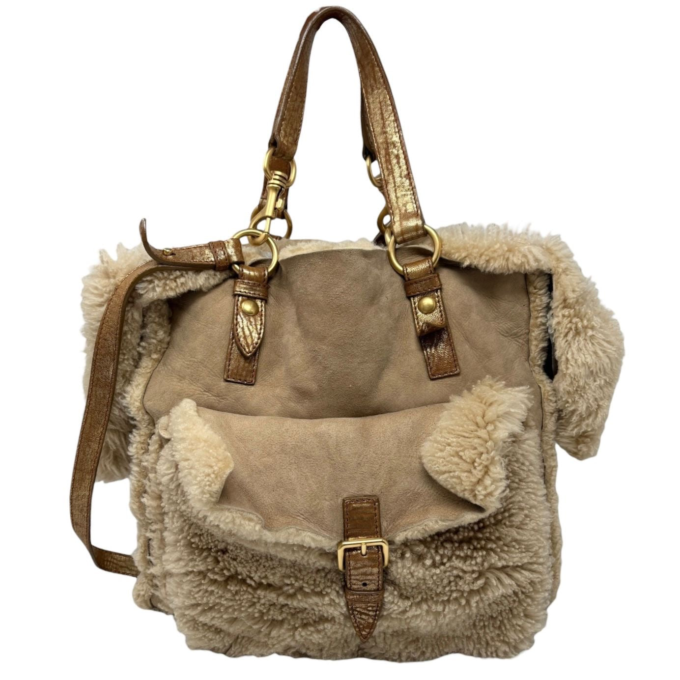 Miu Miu Brown Shearling Oversized Bag