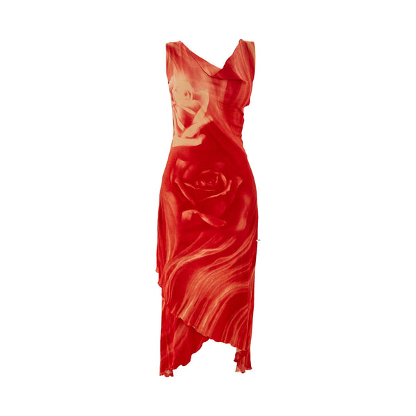 Roberto Cavalli Red Rose Drape Dress