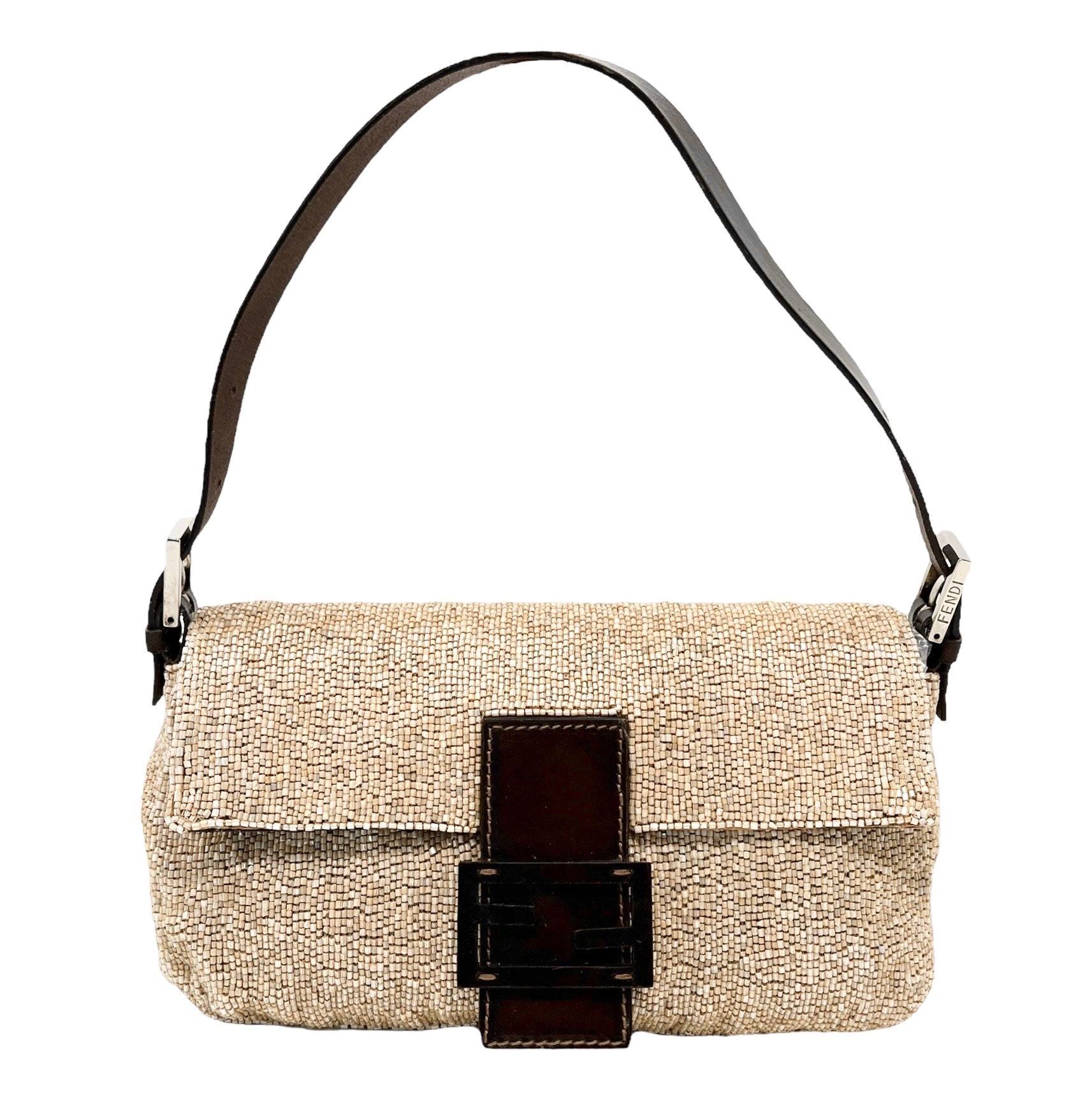 Fendi Tan Beaded Baguette Bag