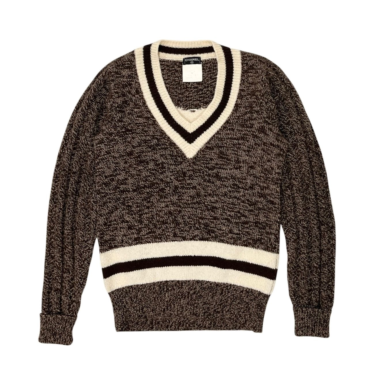Chanel Brown Cashmere Jumbo Logo Sweater