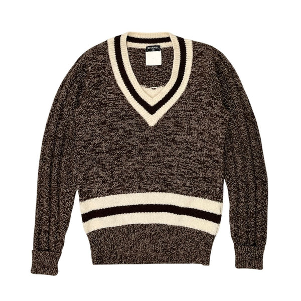 Chanel Brown Cashmere Jumbo Logo Sweater