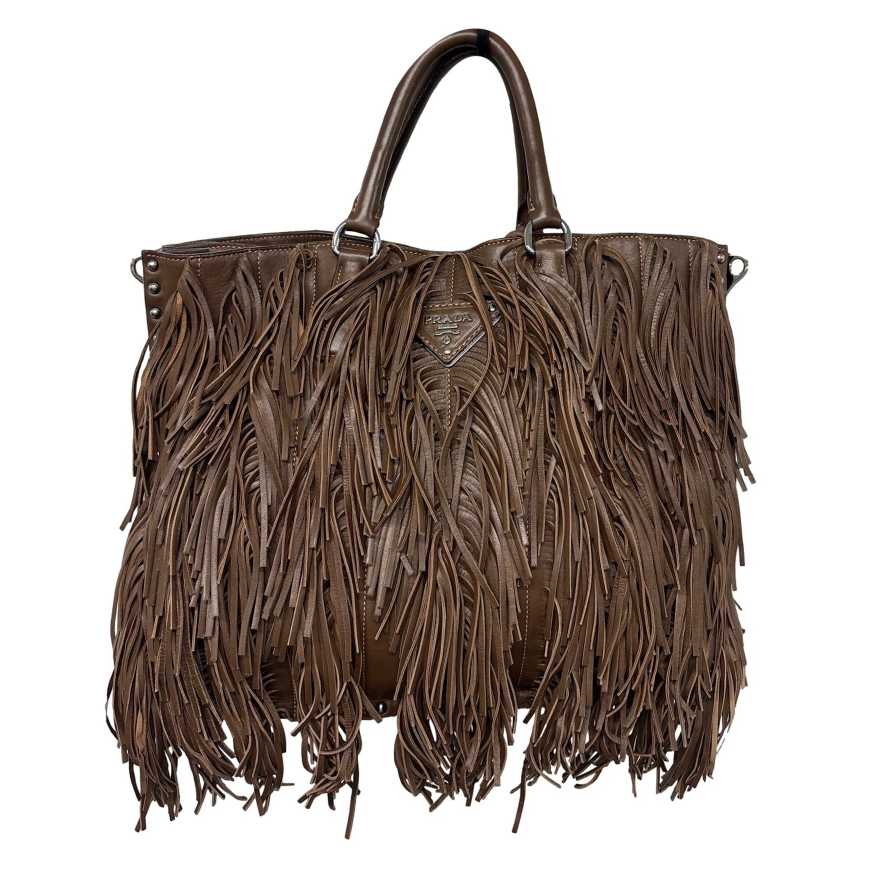 Prada Brown Fringe Leather Shoulder Bag