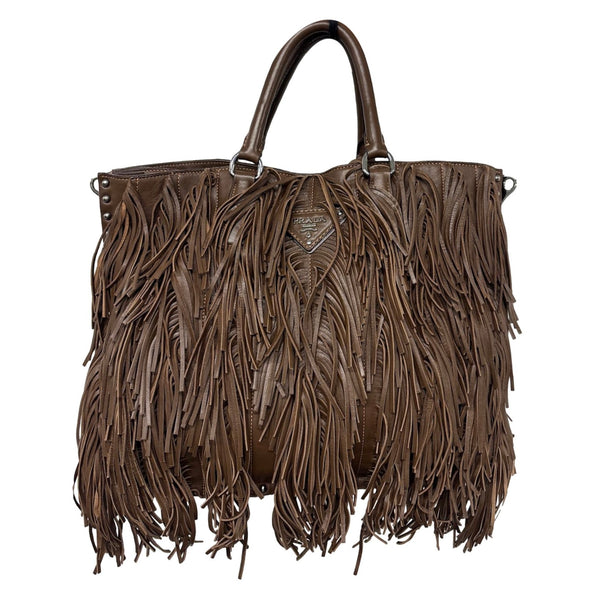Prada Brown Fringe Leather Shoulder Bag