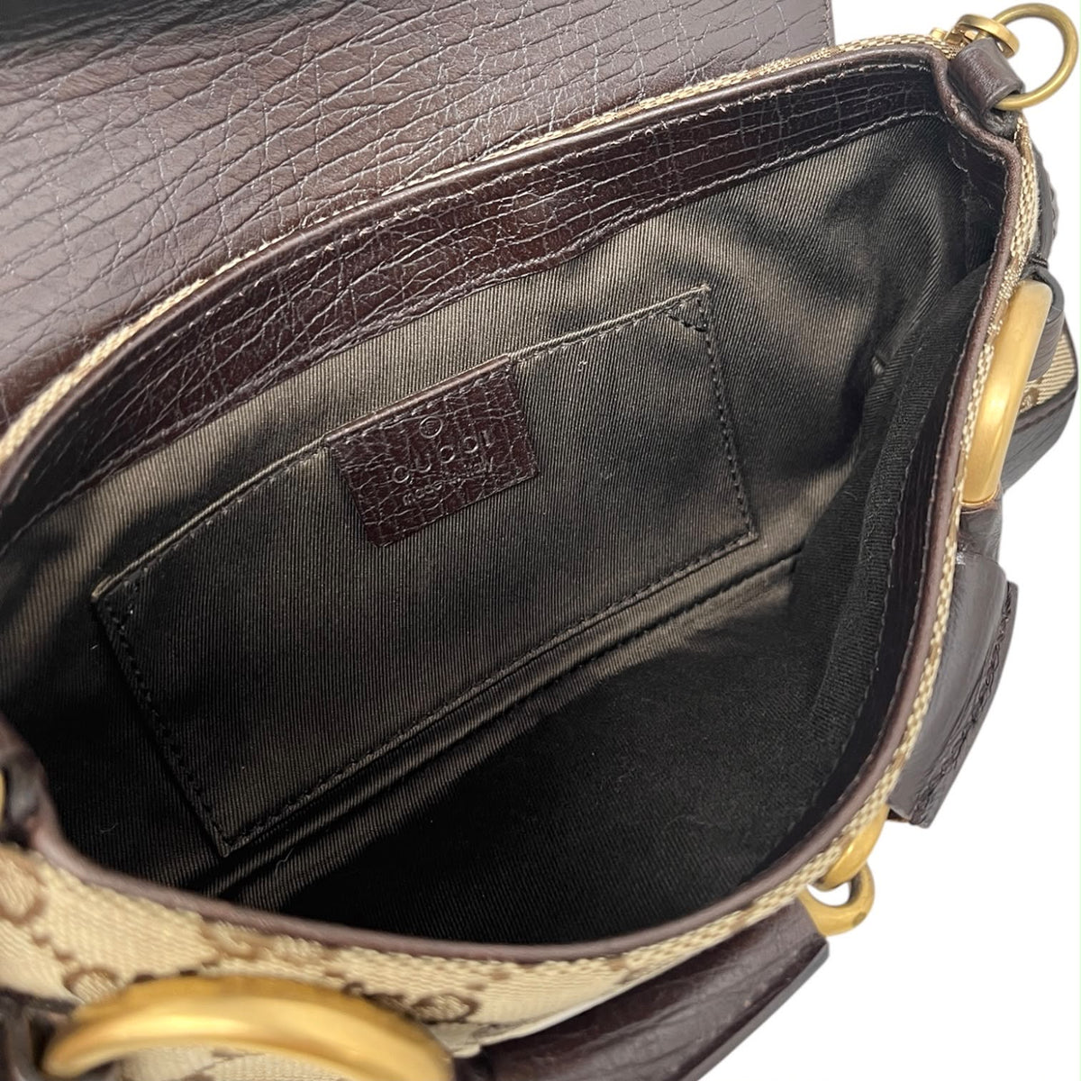 Gucci Beige Horsebit Logo Shoulder Bag
