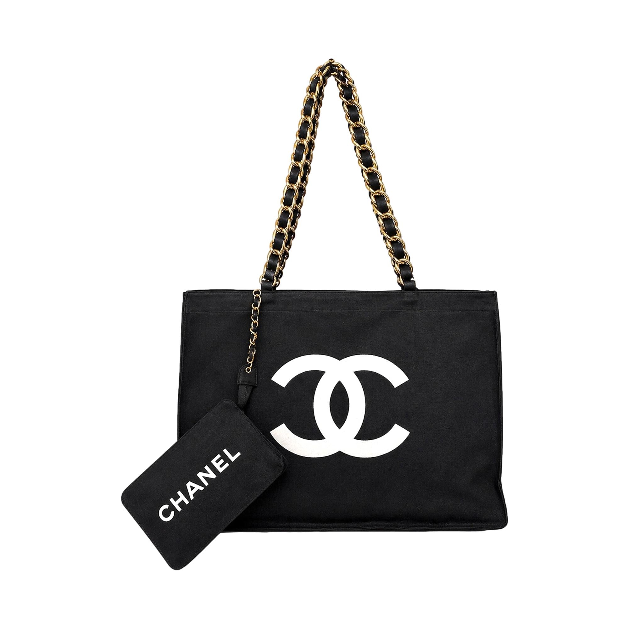 Chanel Black Logo Chain Tote