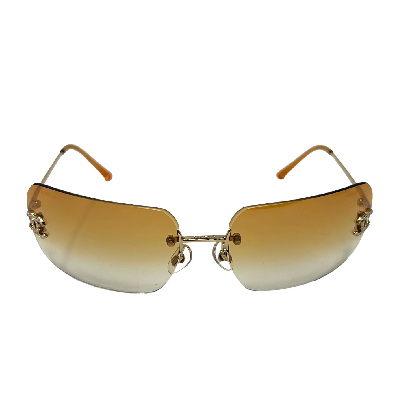 Chanel Orange Rhinestone Logo Rimless Sunglasses – Treasures of NYC