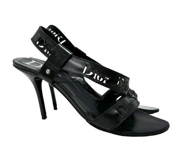 Dior Black Logo Wrap Heels