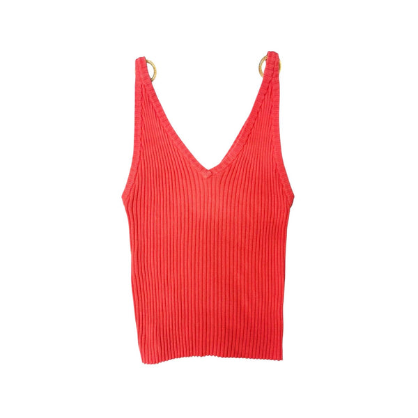 Chanel Coral Ribbed Logo Tank