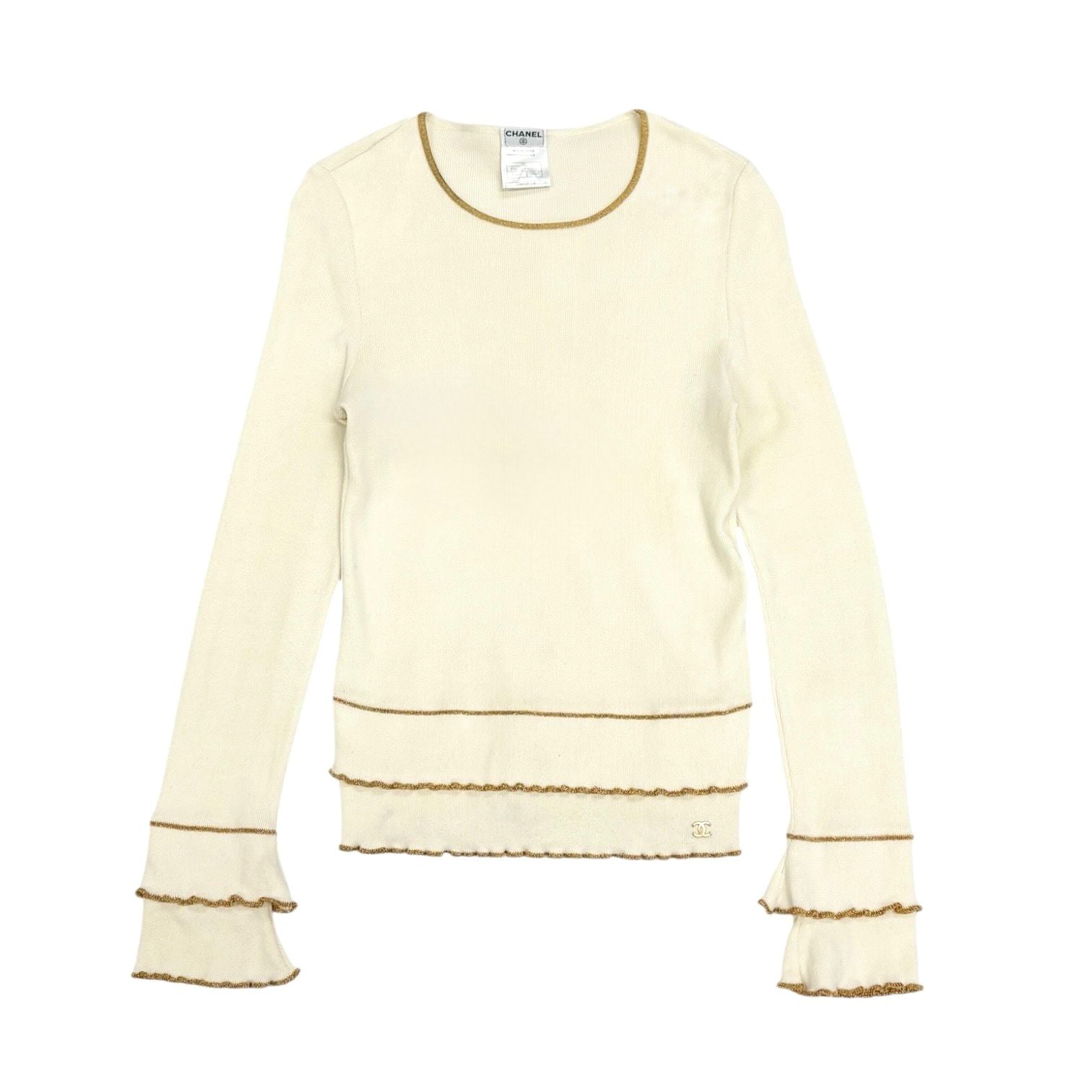 Chanel Ivory Long Sleeve Ruffle Top