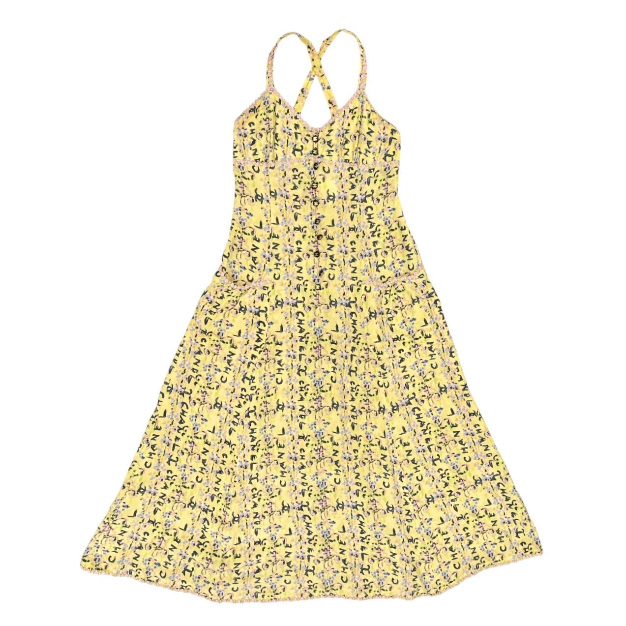 Chanel Yellow Floral Print Logo Dress