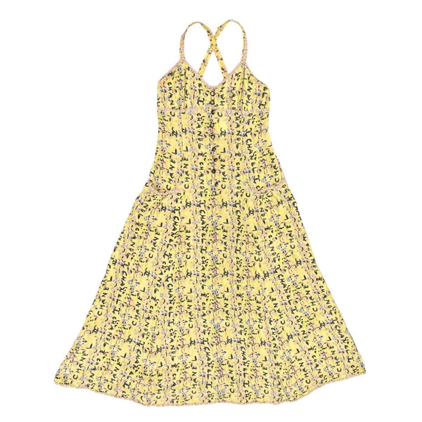 Chanel Yellow Floral Print Logo Dress