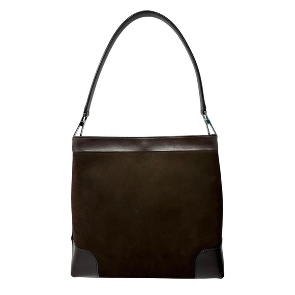 Gucci Logo Stripe Suede Shoulder Bag
