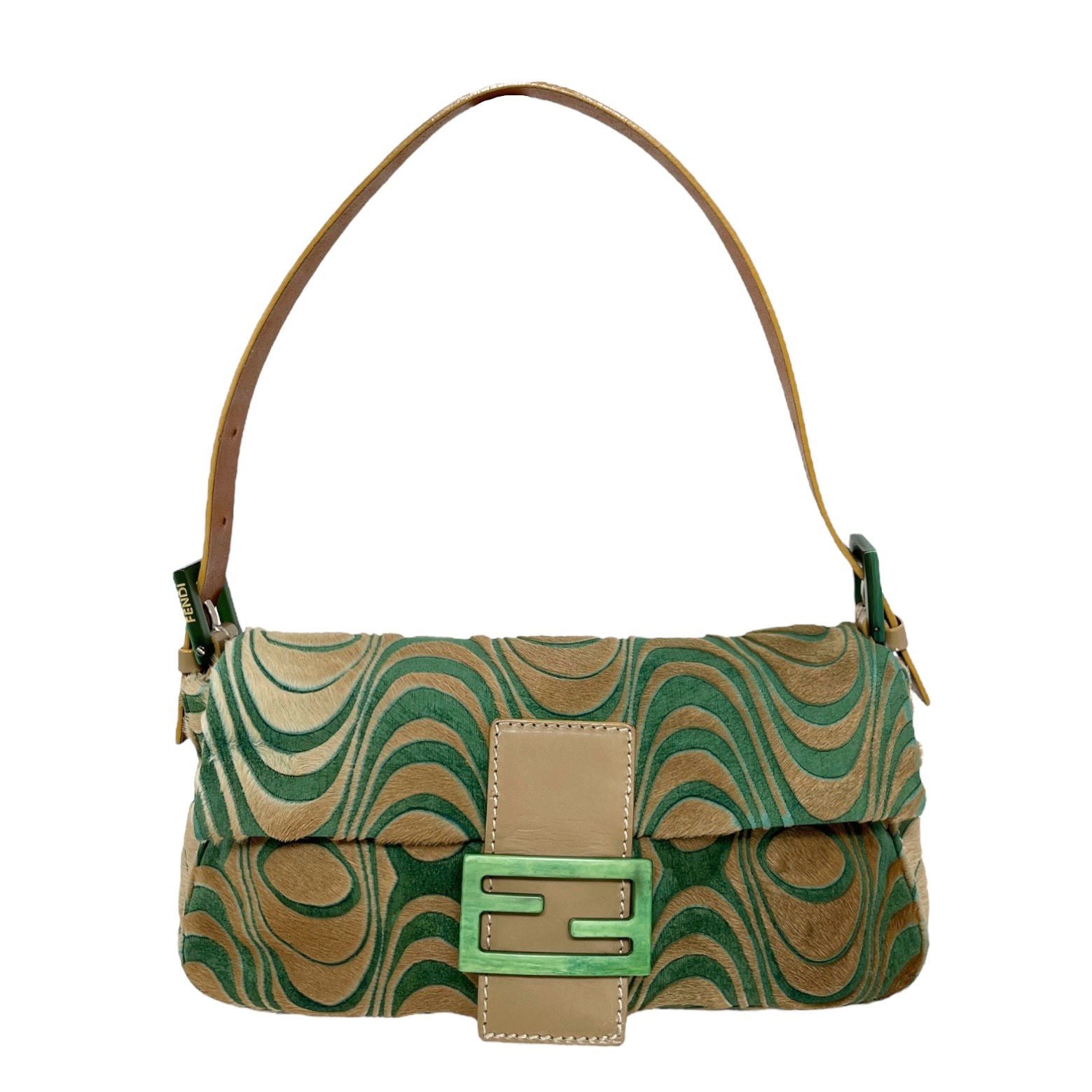 Fendi Green Calf Hair Baguette Bag