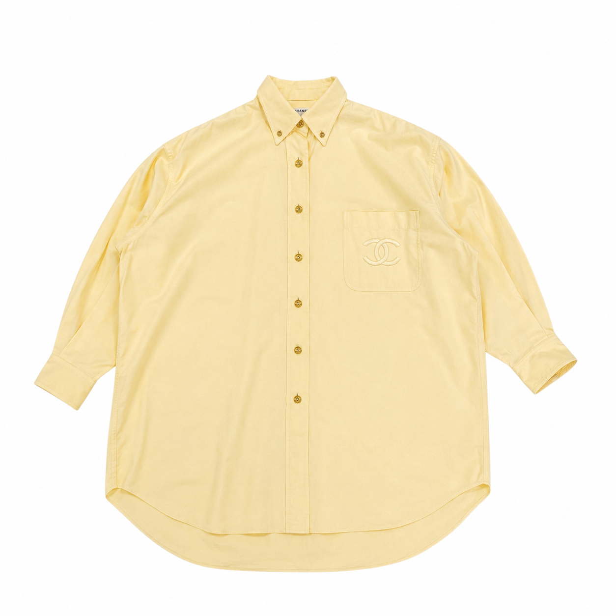 Chanel Yellow Oversized Logo Button Down