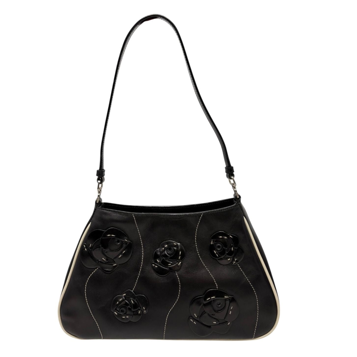 Prada Black Floral Leather Shoulder Bag