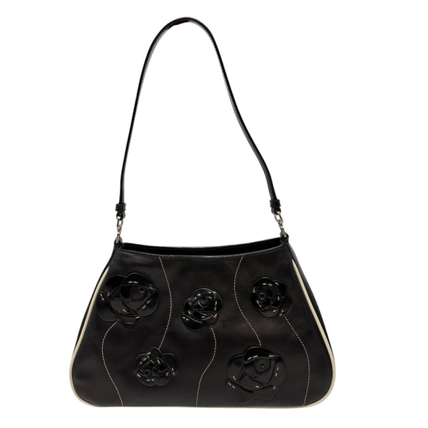 Prada Black Floral Leather Shoulder Bag