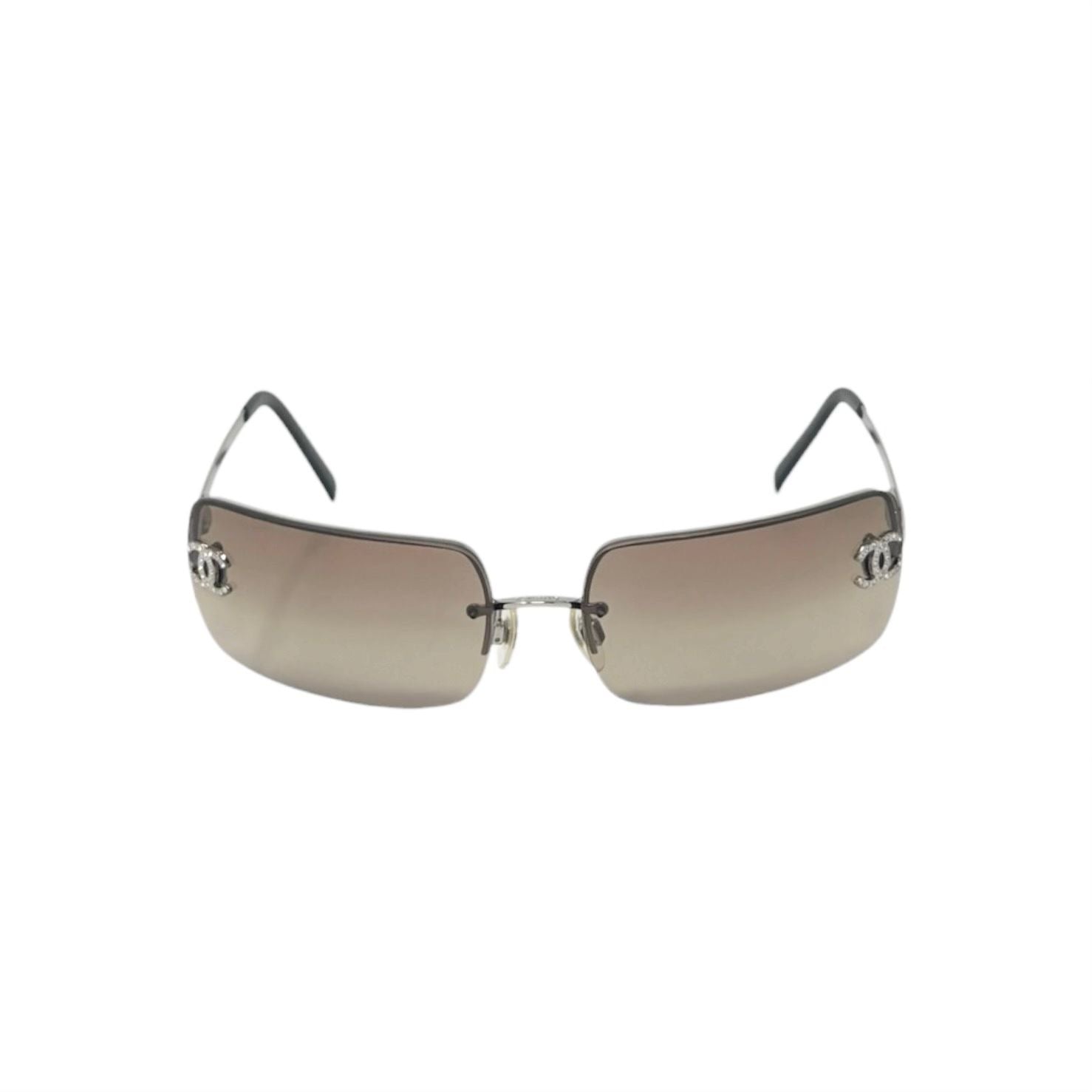 Chanel Smoke Rhinestone Rimless Sunglasses