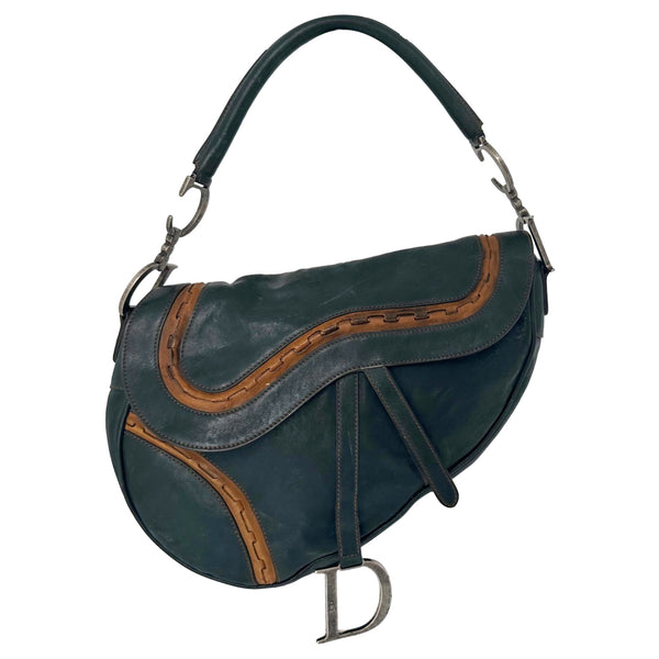 Dior Green Leather Gaucho Jumbo Saddle Bag