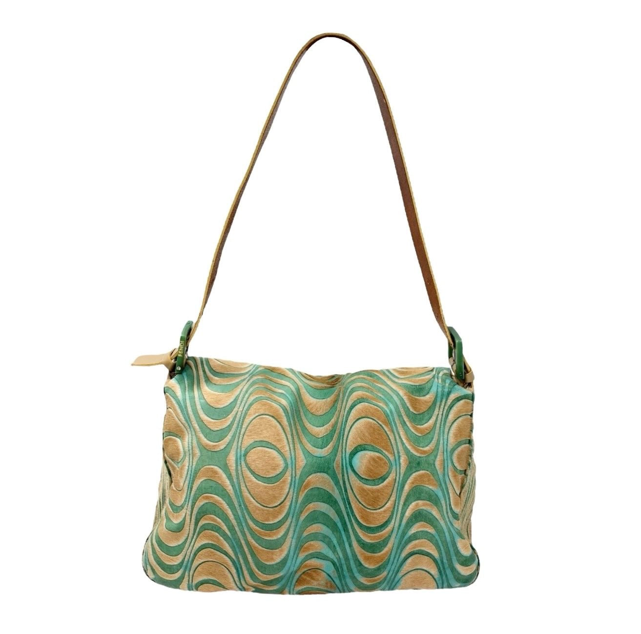 Fendi Suede Green + Tan Wave Baguette Bag