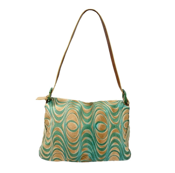 Fendi Suede Green + Tan Wave Baguette Bag