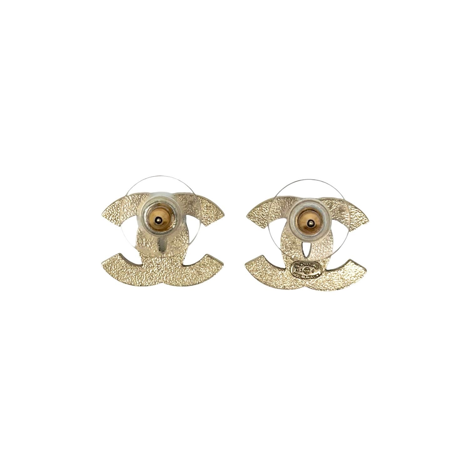 Chanel Pink Stripe Logo Earrings