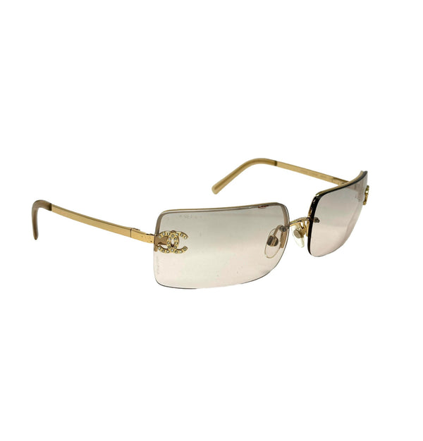 Chanel Clear Rhinestone Logo Rectangle Sunglasses