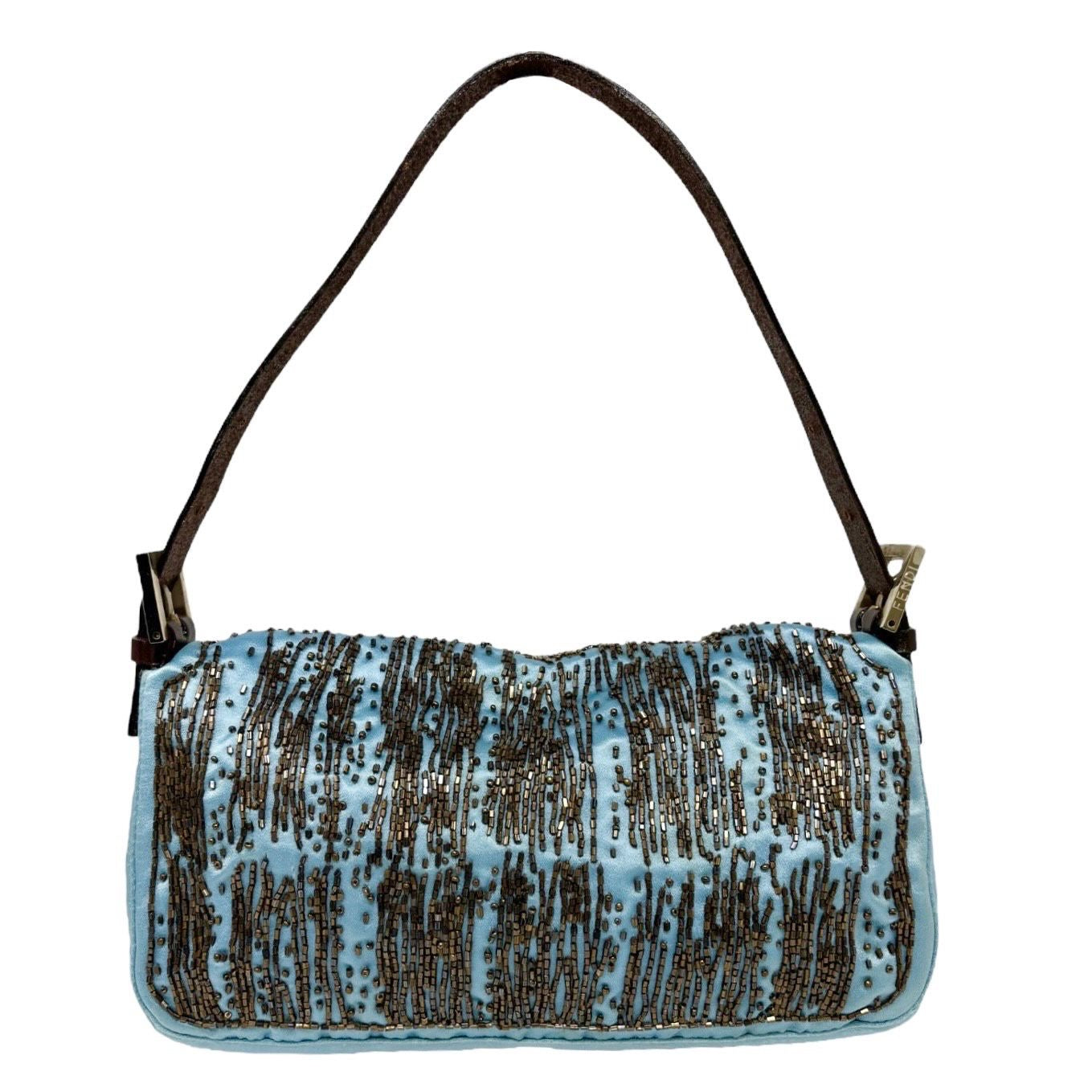 Fendi Satin Beaded Baby Blue Baguette Bag