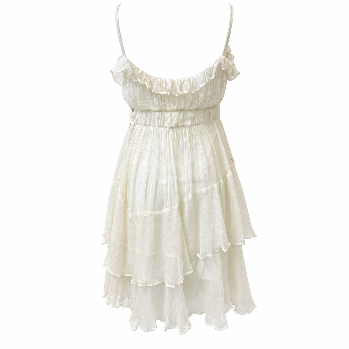 John Galliano Ivory Ruffle Silk Dress
