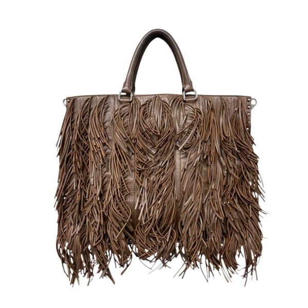 Prada Brown Fringe Leather Shoulder Bag