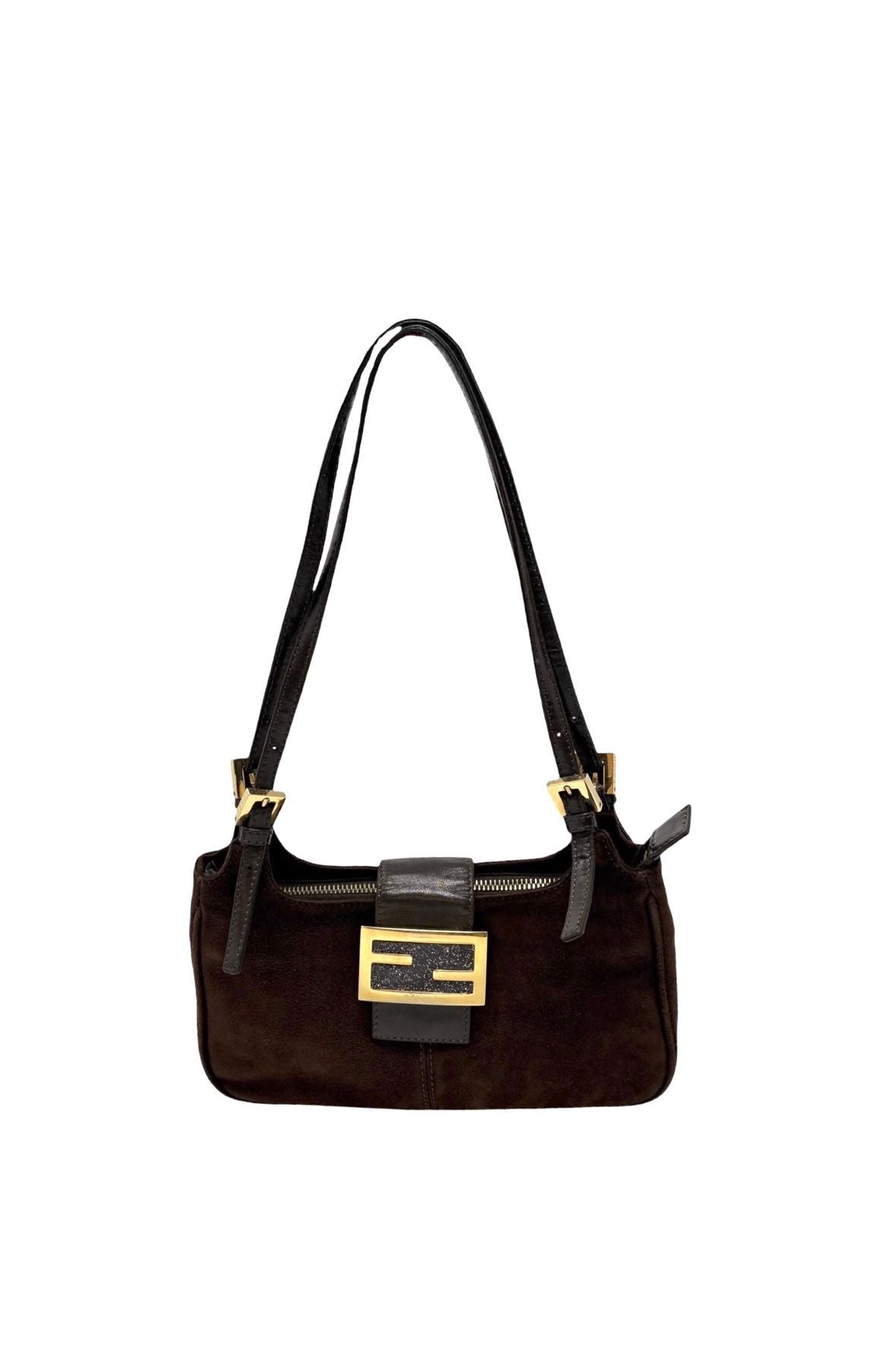 Fendi Brown Suede Mini Baguette Shoulder Bag