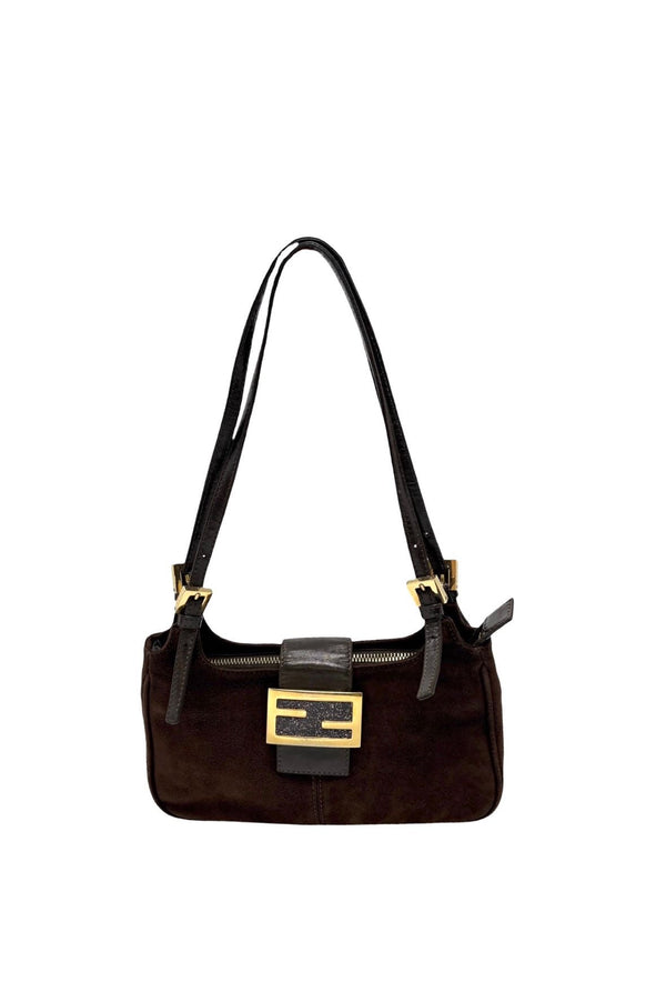 Fendi Brown Suede Mini Baguette Shoulder Bag