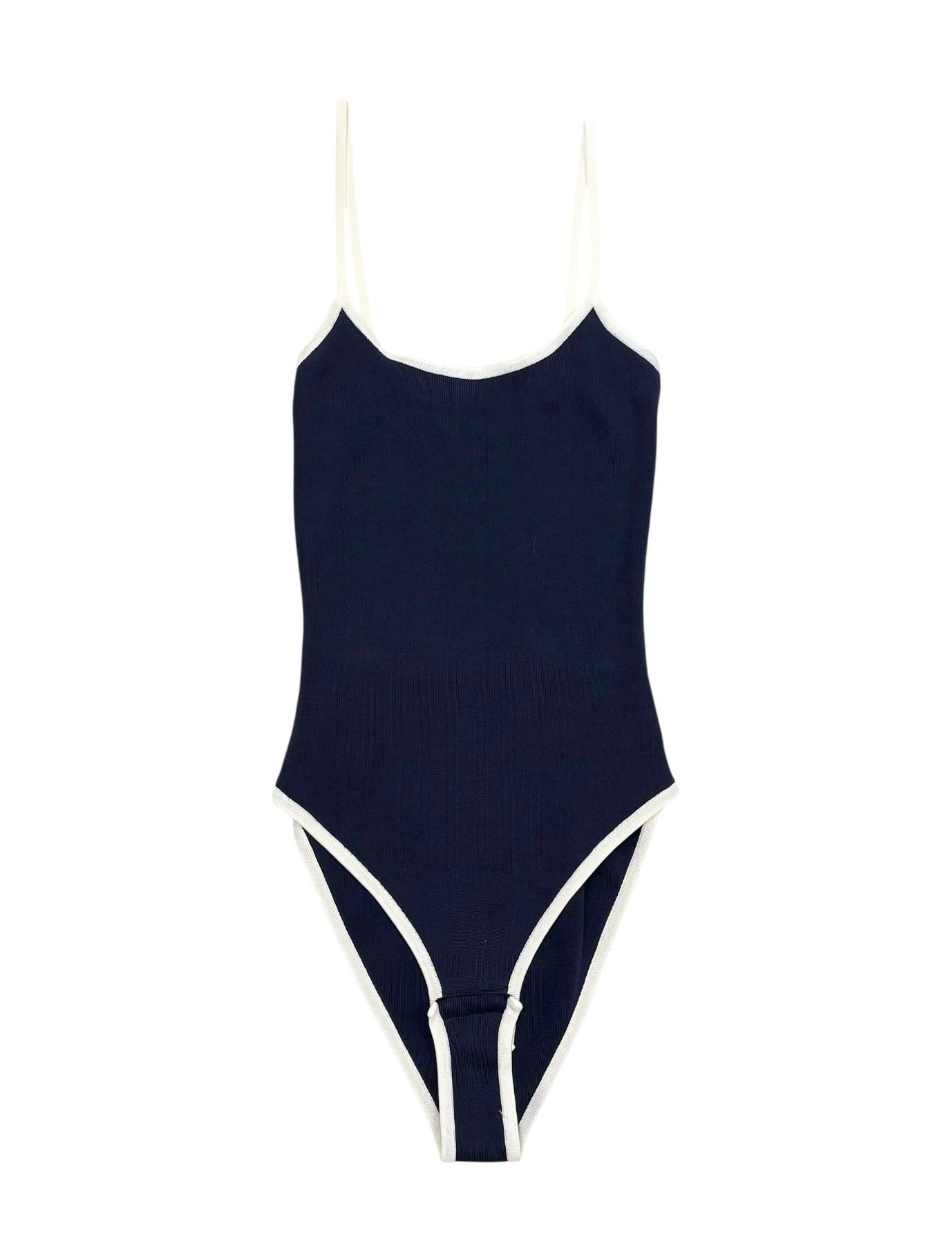 Chanel Navy Logo Button Bodysuit