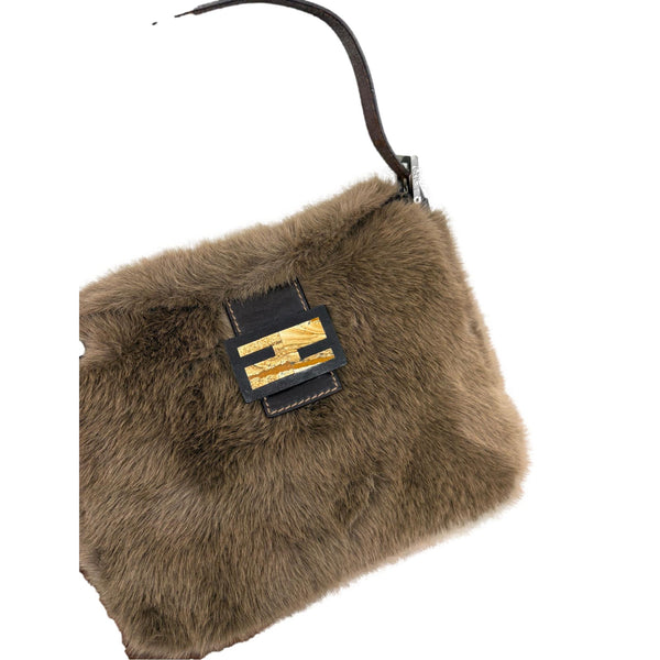 Fendi Brown Fur Baguette Shoulder Bag